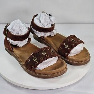 Clarks Artisan Brown Suede Grommet Whipstitch Ankle Strap Sandals‎ 26124075 7.5M